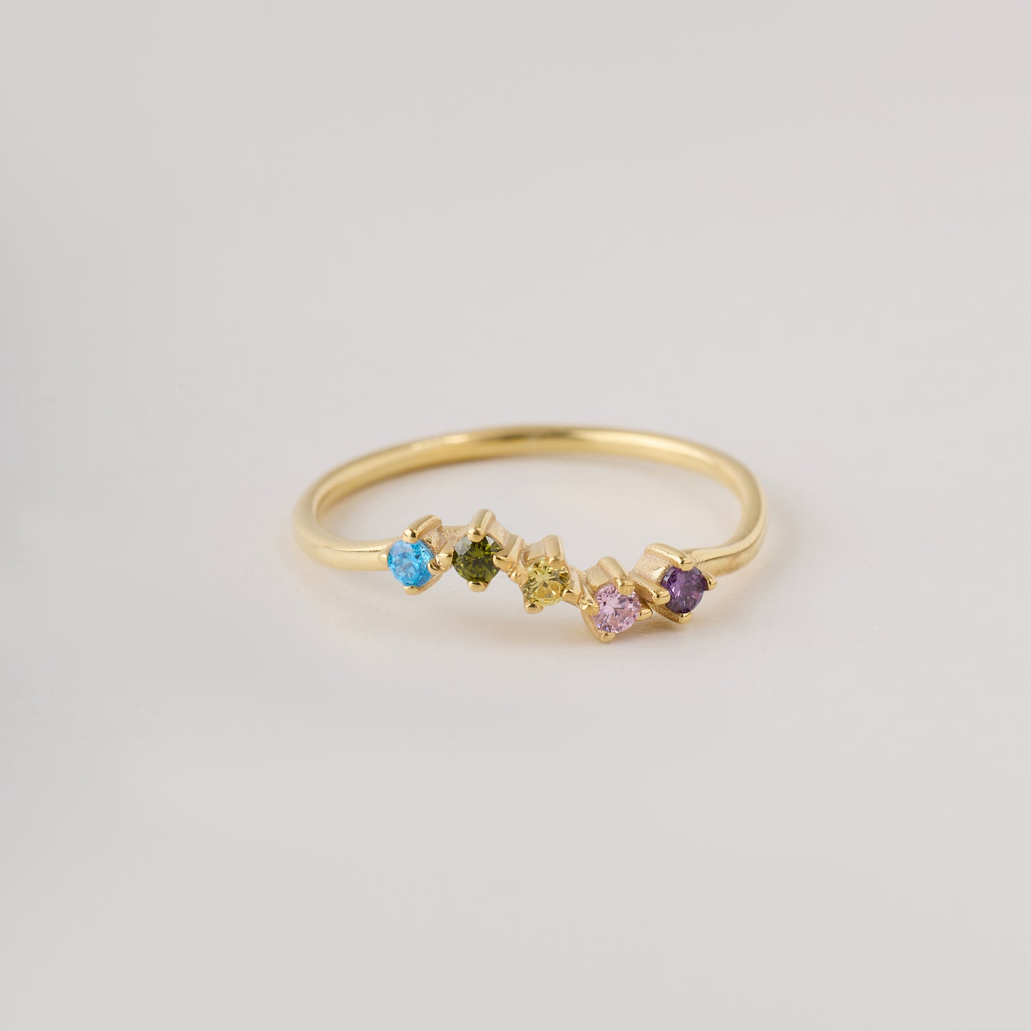 Solid Gold Rainbow Birthstone Ring | Dainty Gemstone Stacking Band