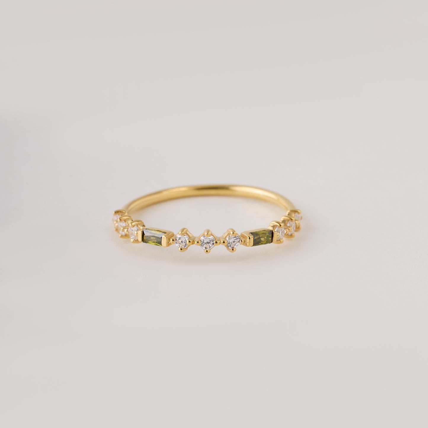 Solid Gold Baguette Birthstone Ring | Moissanite Stacking Band | Minimalist Multi Stone Ring | Personalized Jewelry Gift for Her