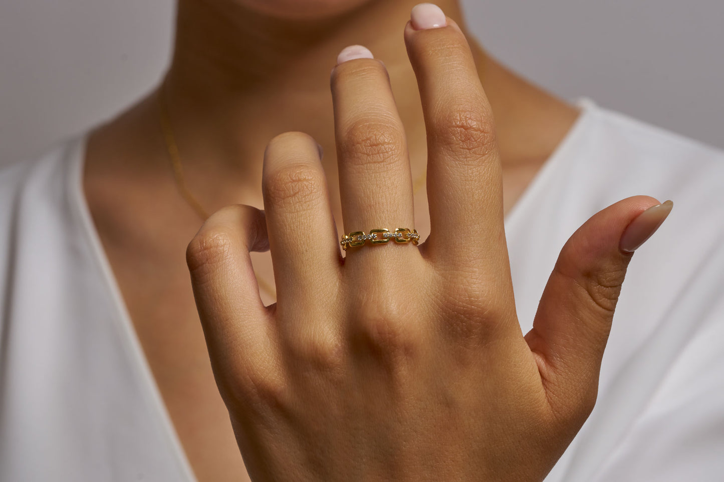 Link Chain Diamond Ring Available in Silver & Gold Options: Minimialist Promise Ring