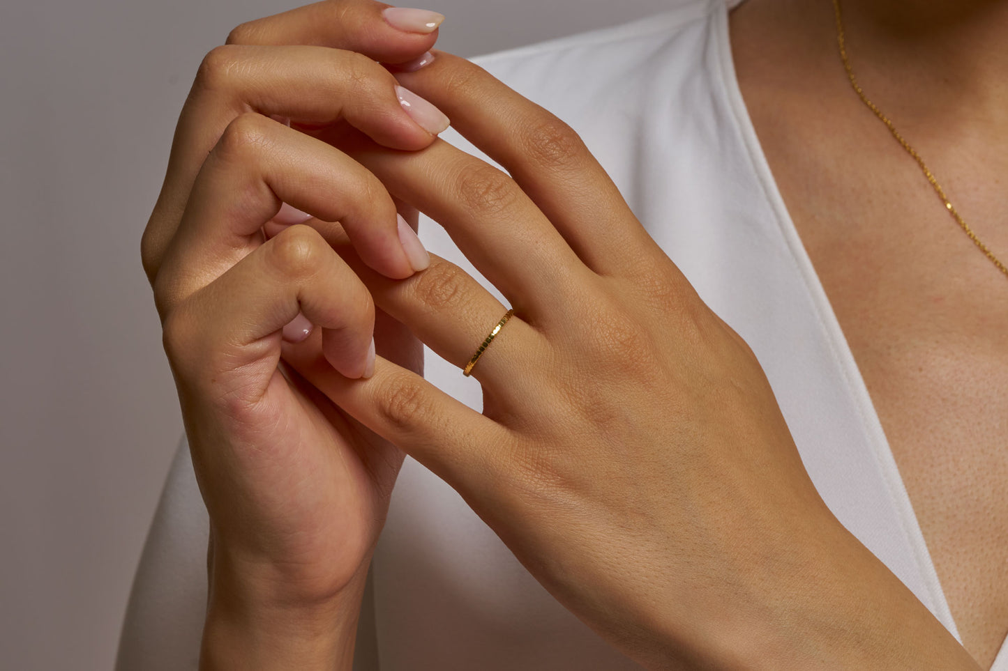 Flat Beaded Eternity Band Ring: Solid Gold & Silver Disc Wedding Band Ring
