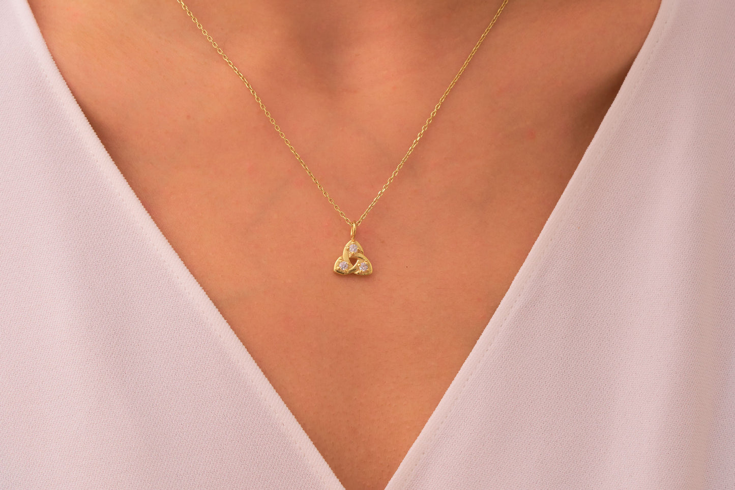 Minimalist Diamond Trinity Knot Necklace: Solid Gold & Silver Celtic Knot Jewelry