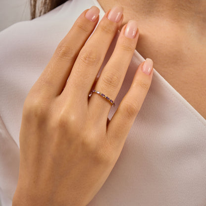 Baguette Birthstone Ring:Amethyst Solid Gold Half Eternity Band