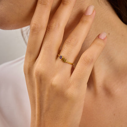 Custom Birthstone and Initial Ring: Adjustable Personalized Jewelry in Solid Gold