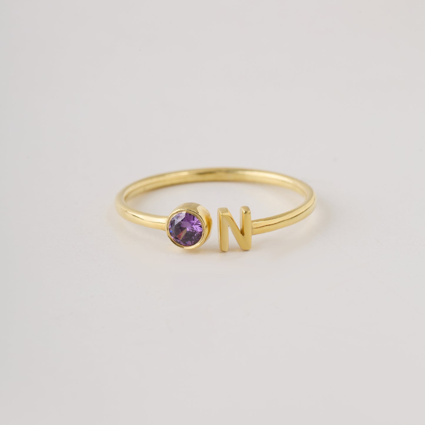 Custom Birthstone and Initial Ring: Adjustable Personalized Jewelry in Solid Gold