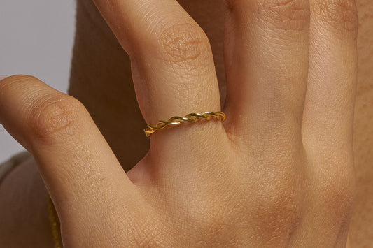 Minimalist Twisted Wedding Band Ring: Dainty Braided Promise Ring in Silver & Solid Gold Options