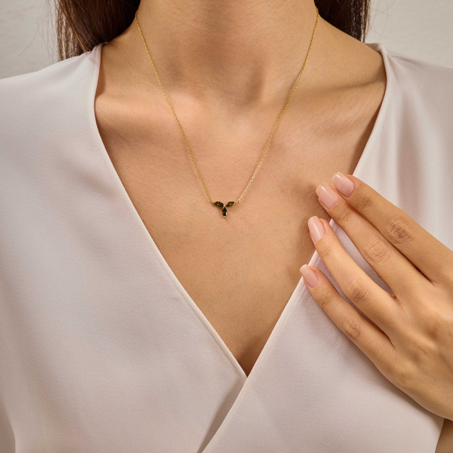 ÜçPeridot Markiz Taşlı Kolye (127)