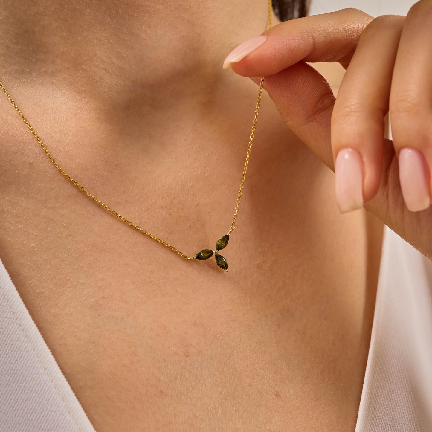 ÜçPeridot Markiz Taşlı Kolye (127)