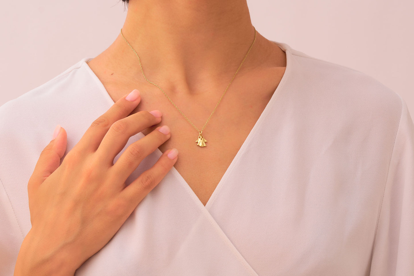 Halloween Ghost Necklace in Solid Gold: Cute and Spooky Ghost Charm Pendant