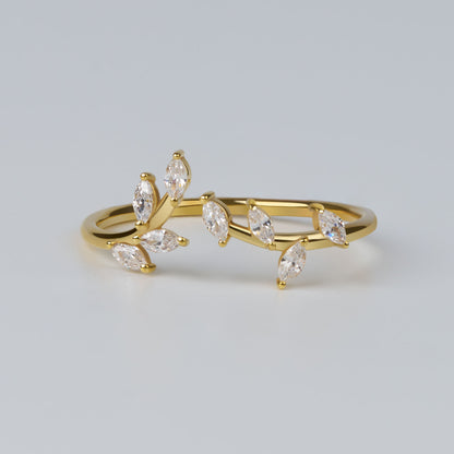 Leaf Diamond Cut Moissanite Cluster Ring: Elegant Leaf Design Jewelry in Silver & Gold Options