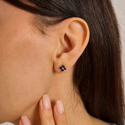 Blue Sapphire Flower Stud Earrings – Sterling Silver or Solid Gold Options | September Birthstone Dainty Jewelry | Bridesmaid Gift for Her
