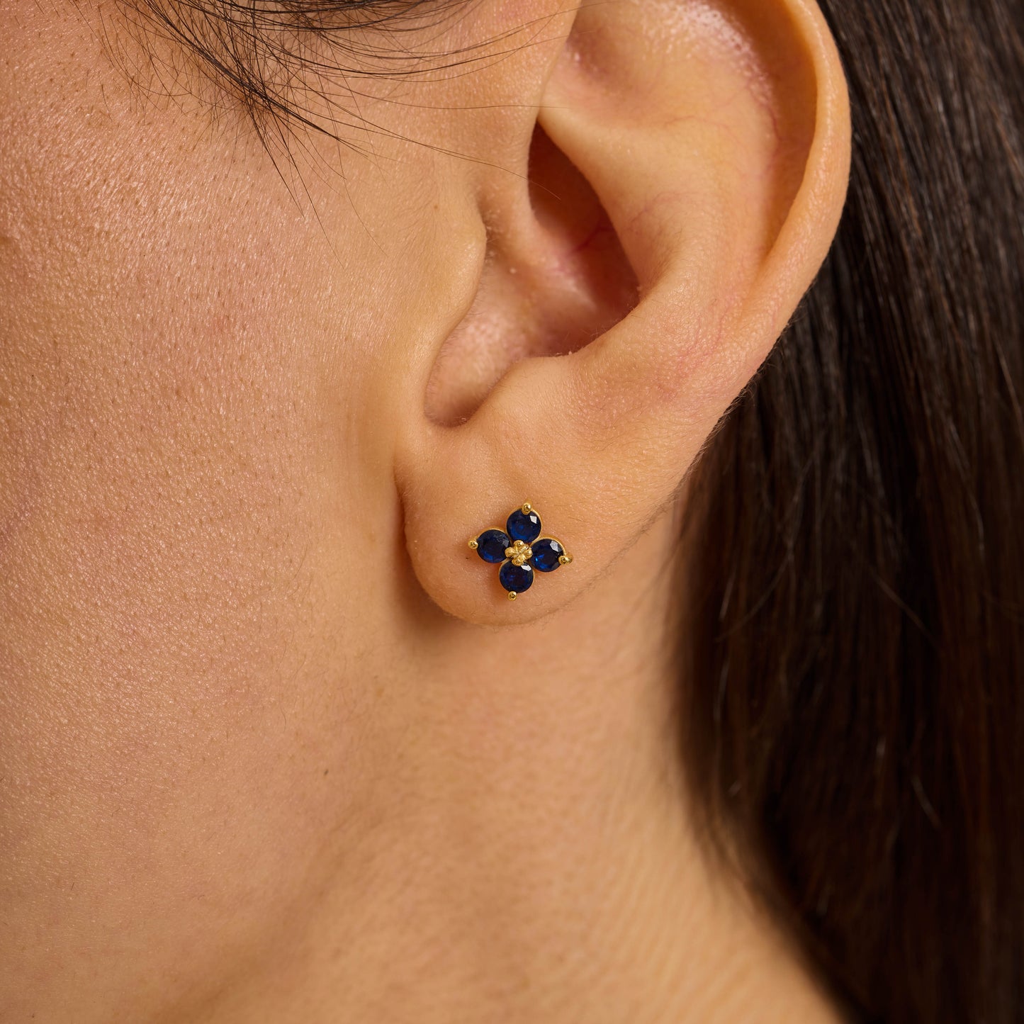 Blue Sapphire Flower Stud Earrings – Sterling Silver or Solid Gold Options | September Birthstone Dainty Jewelry | Bridesmaid Gift for Her