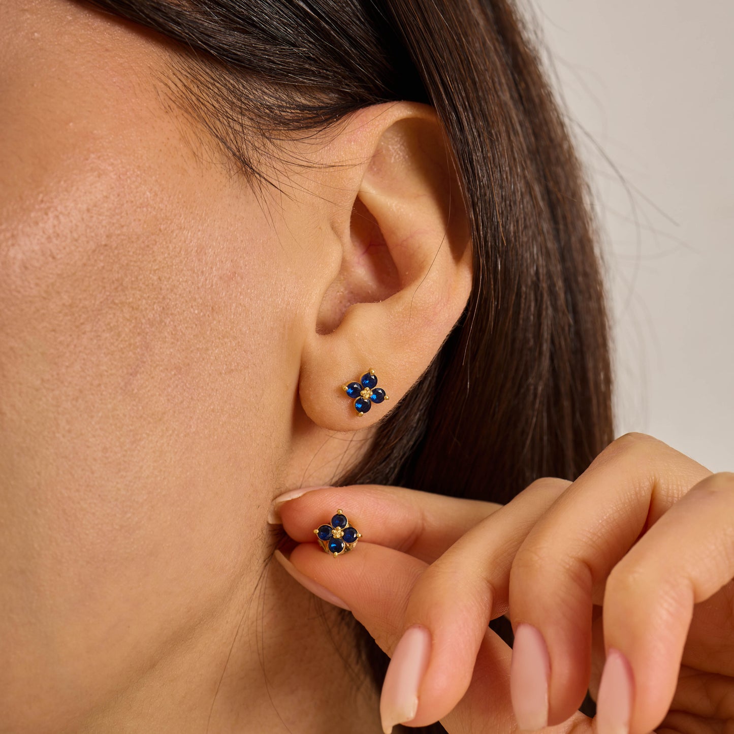 Blue Sapphire Flower Stud Earrings – Sterling Silver or Solid Gold Options | September Birthstone Dainty Jewelry | Bridesmaid Gift for Her