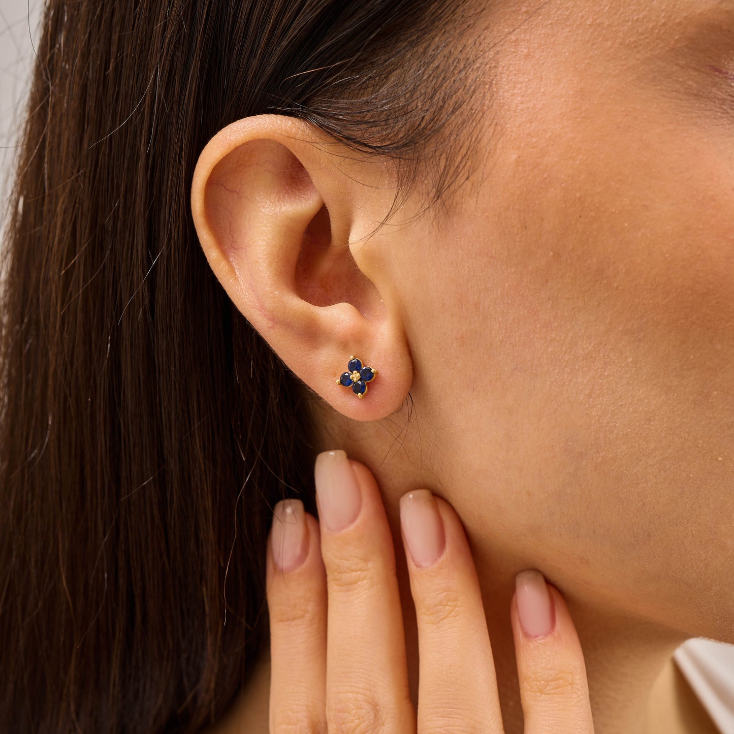 Blue Sapphire Flower Stud Earrings – Sterling Silver or Solid Gold Options | September Birthstone Dainty Jewelry | Bridesmaid Gift for Her