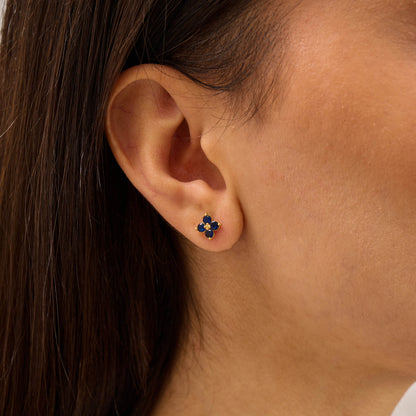 Blue Sapphire Flower Stud Earrings – Sterling Silver or Solid Gold Options | September Birthstone Dainty Jewelry | Bridesmaid Gift for Her