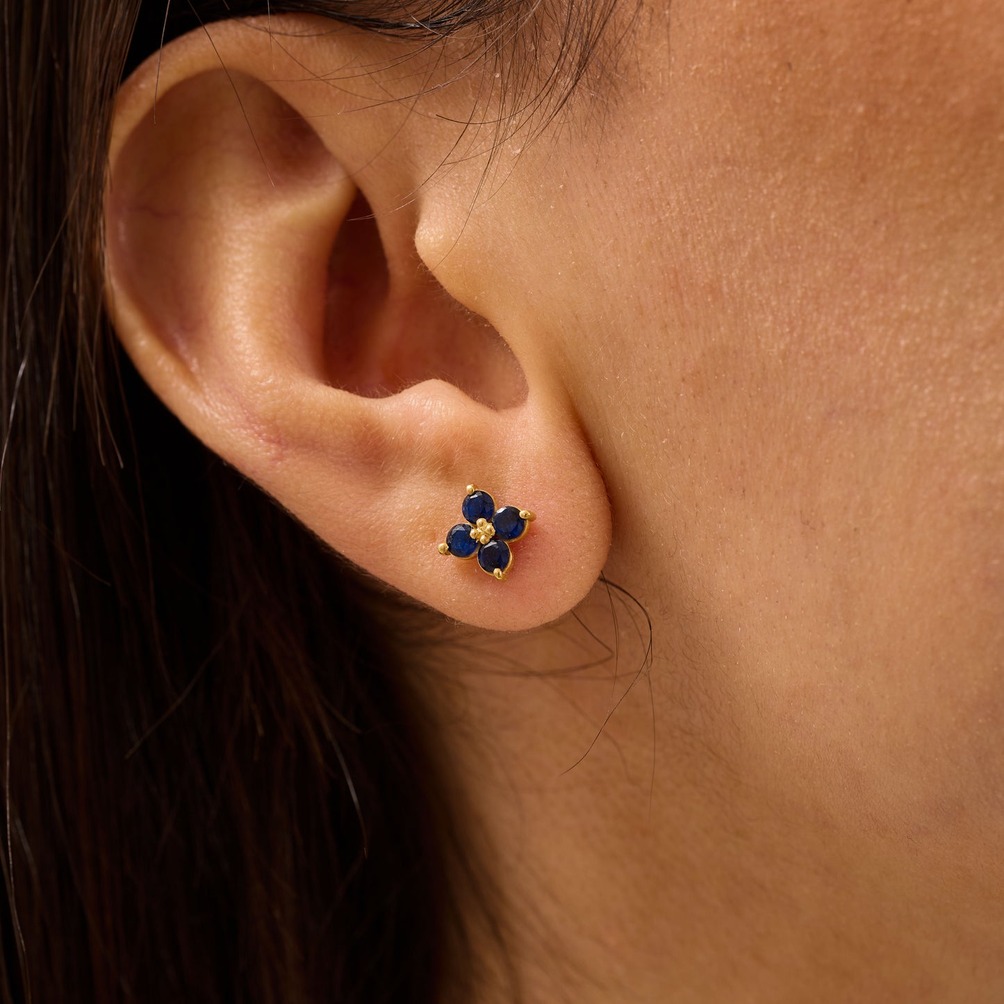 Blue Sapphire Flower Stud Earrings – Sterling Silver or Solid Gold Options | September Birthstone Dainty Jewelry | Bridesmaid Gift for Her