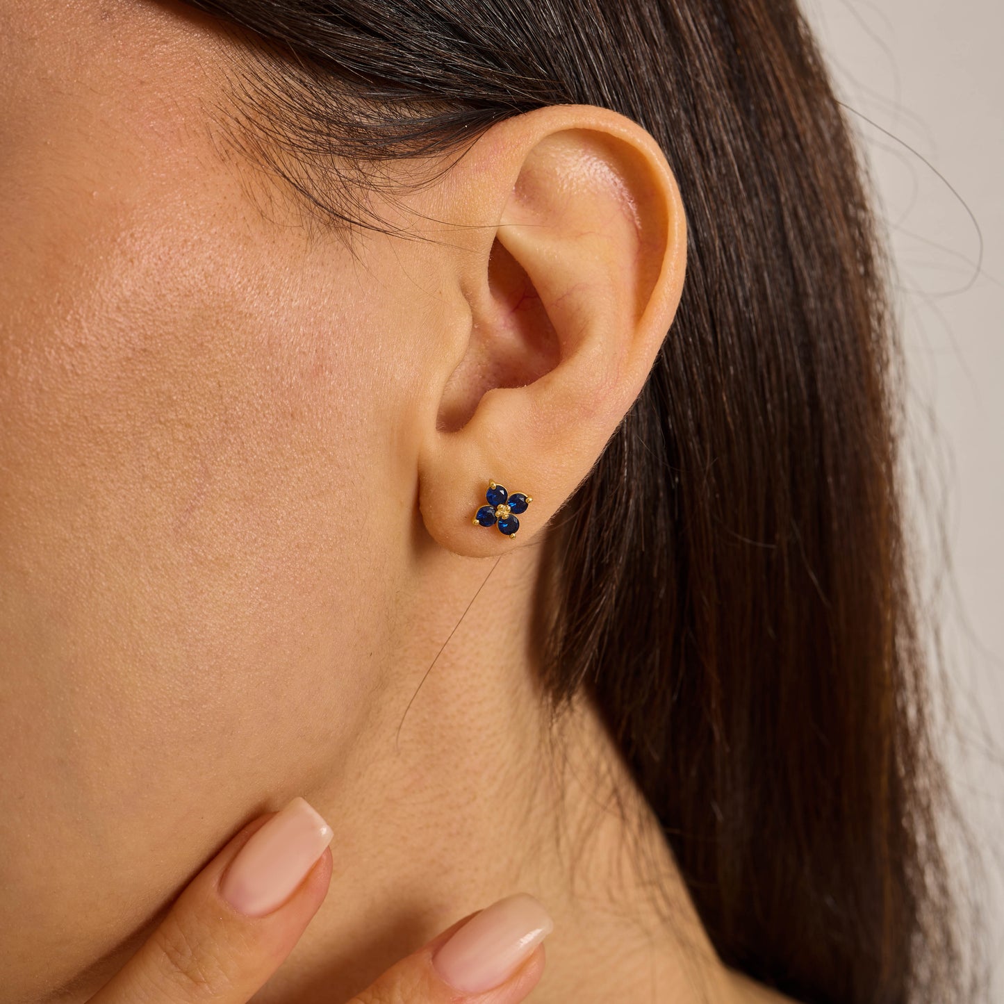 Blue Sapphire Flower Stud Earrings – Sterling Silver or Solid Gold Options | September Birthstone Dainty Jewelry | Bridesmaid Gift for Her