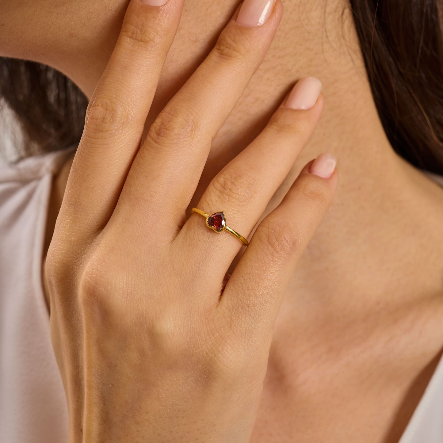 Gold Heart Ring • Red Zirconia Gemstone,Solid Gold Band