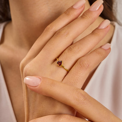 Gold Heart Ring • Red Zirconia Gemstone,Solid Gold Band