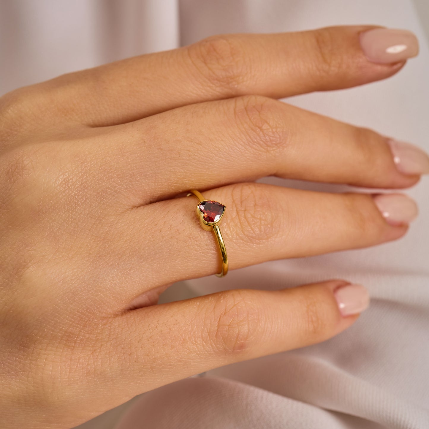 Gold Heart Ring • Red Zirconia Gemstone,Solid Gold Band