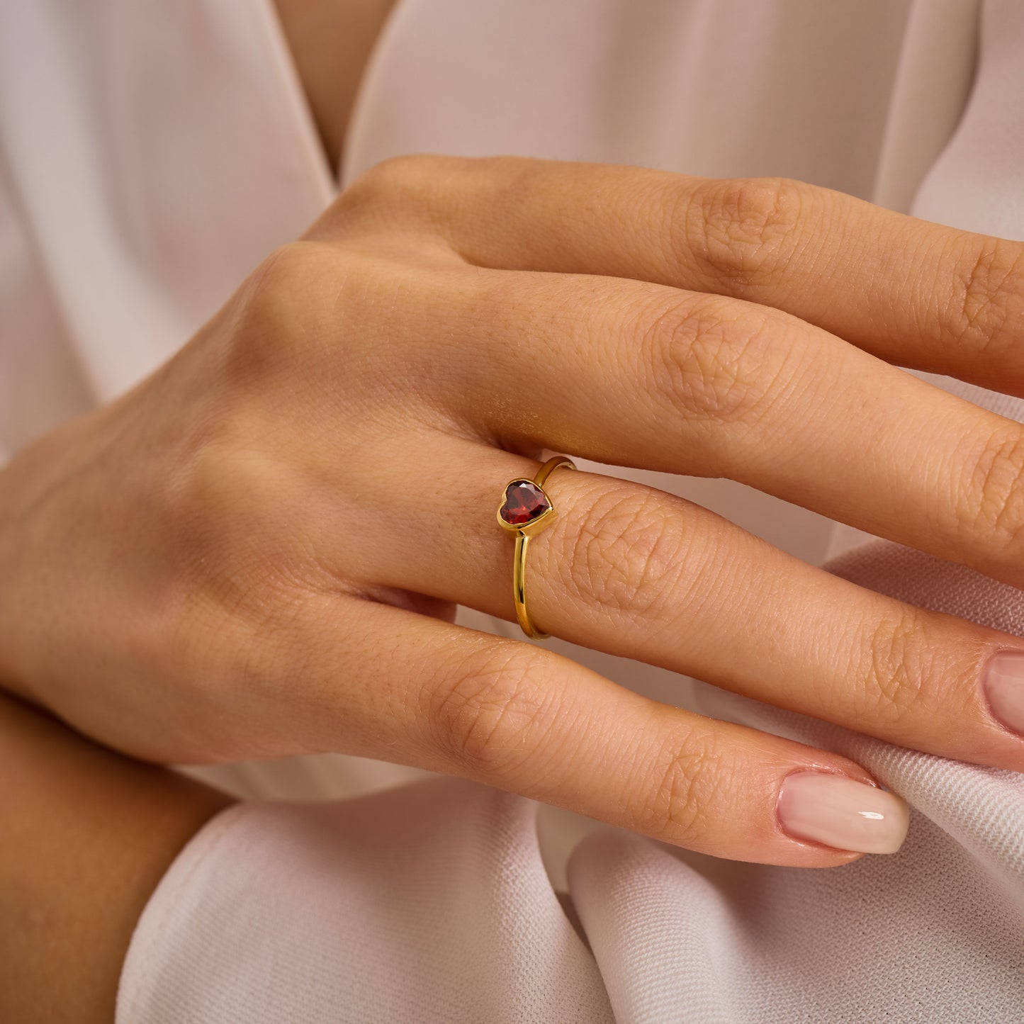Gold Heart Ring • Red Zirconia Gemstone,Solid Gold Band