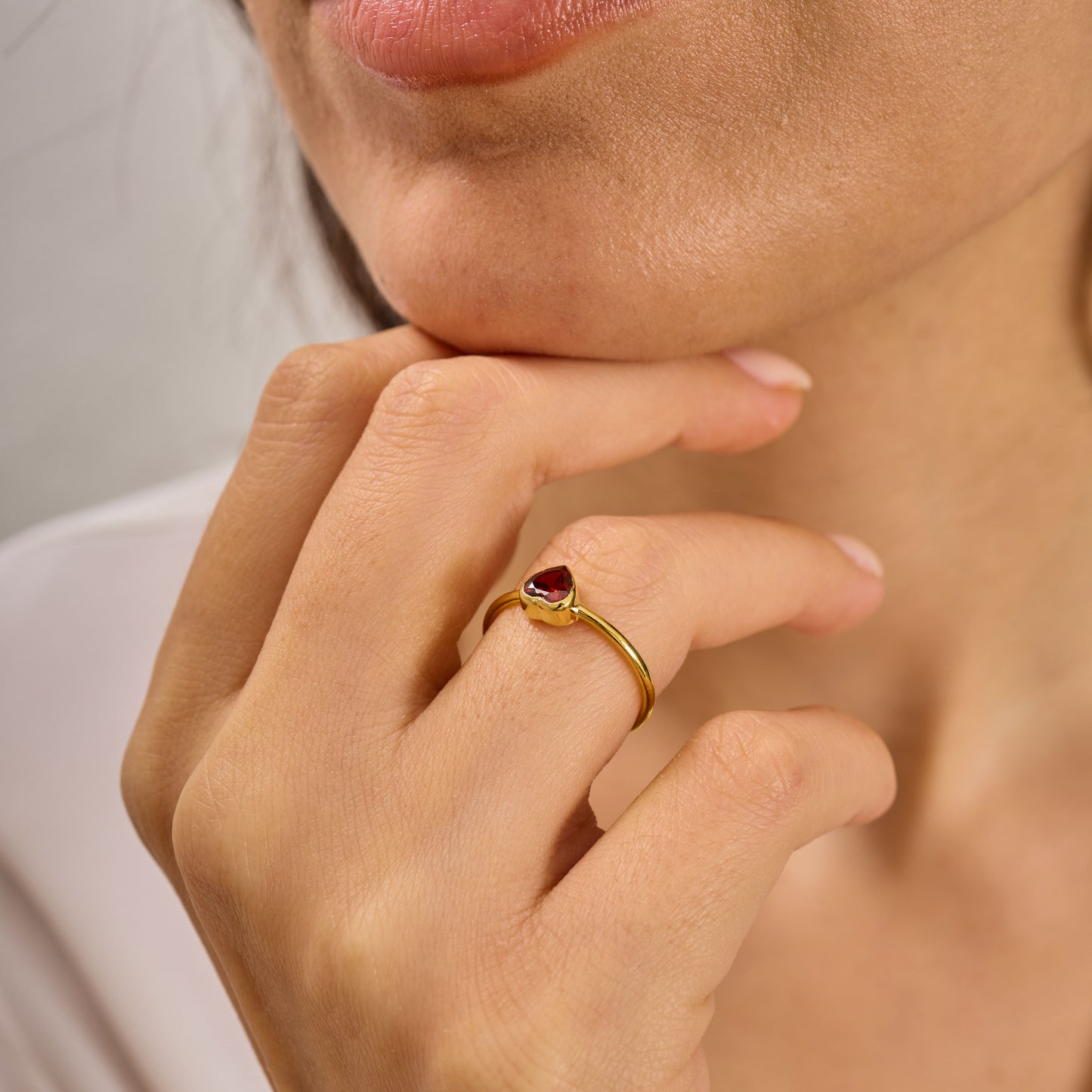 Gold Heart Ring • Red Zirconia Gemstone,Solid Gold Band
