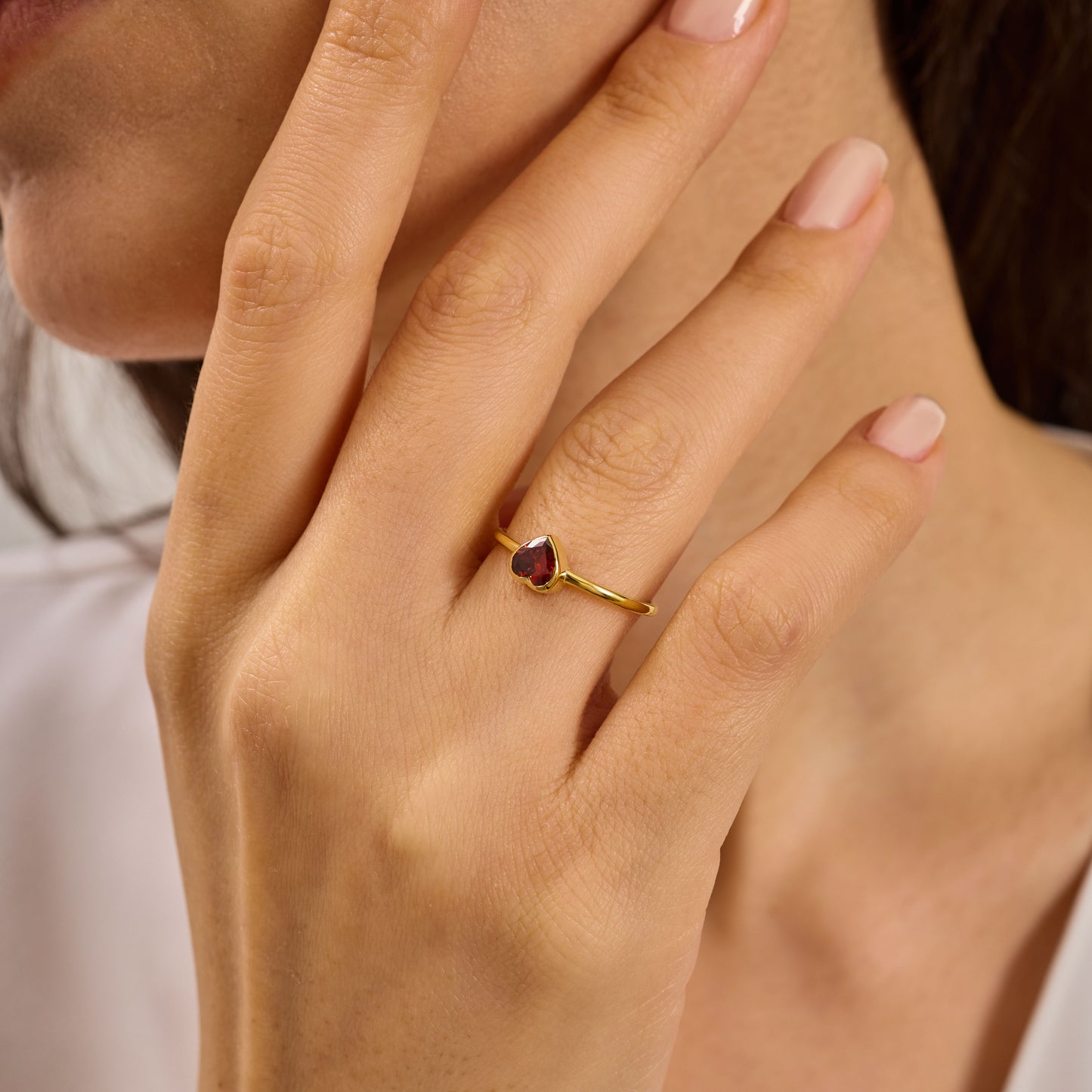 Gold Heart Ring • Red Zirconia Gemstone,Solid Gold Band