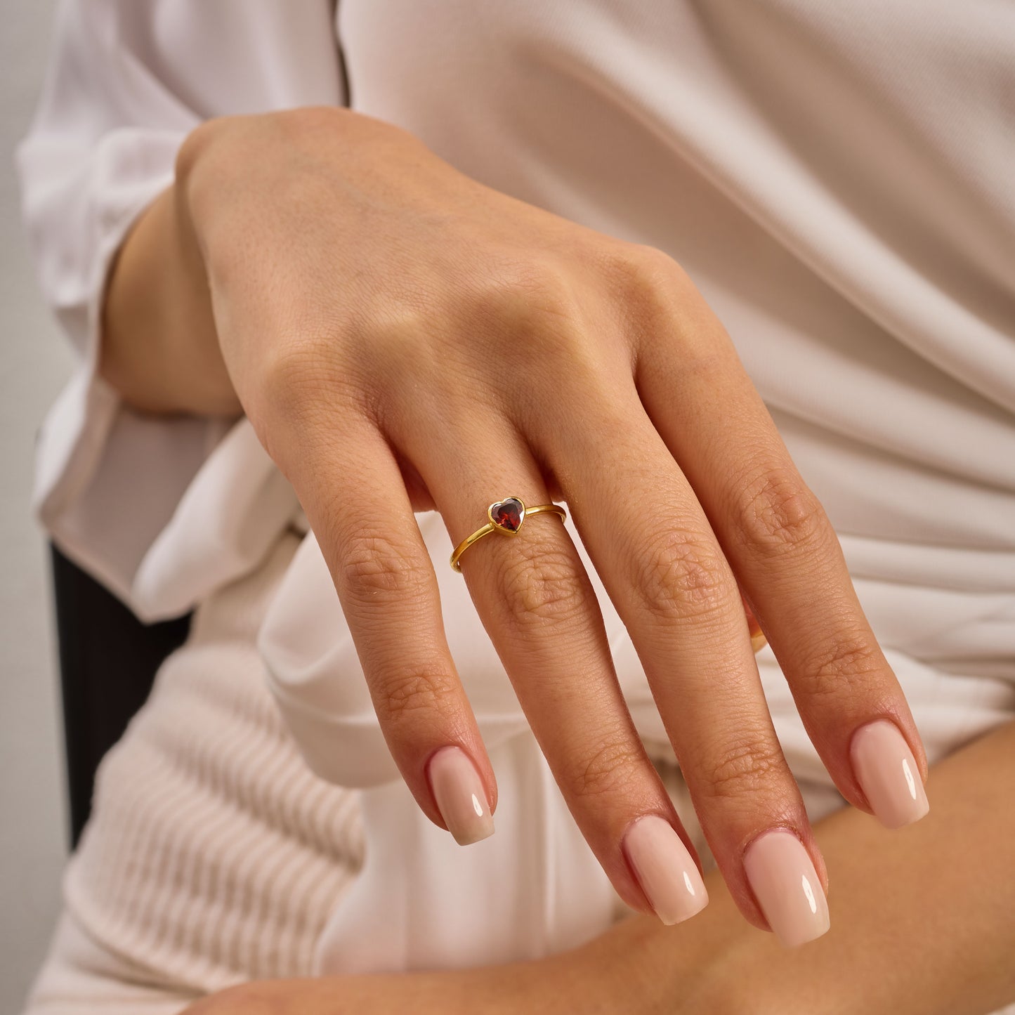 Gold Heart Ring • Red Zirconia Gemstone,Solid Gold Band