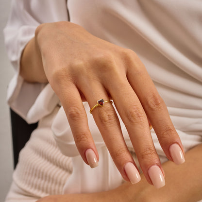 Gold Heart Ring • Red Zirconia Gemstone,Solid Gold Band
