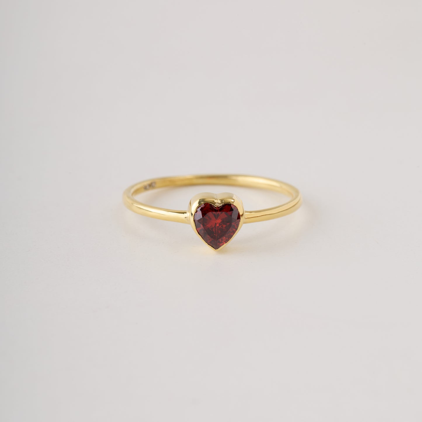 Gold Heart Ring • Red Zirconia Gemstone,Solid Gold Band