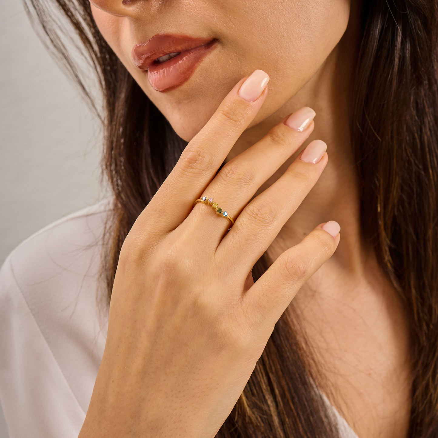 Solid Gold Rainbow Birthstone Ring | Dainty Gemstone Stacking Band