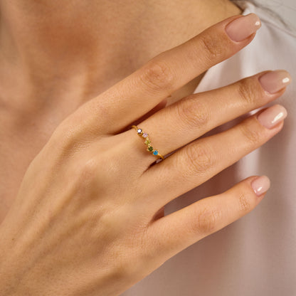 Solid Gold Rainbow Birthstone Ring | Dainty Gemstone Stacking Band