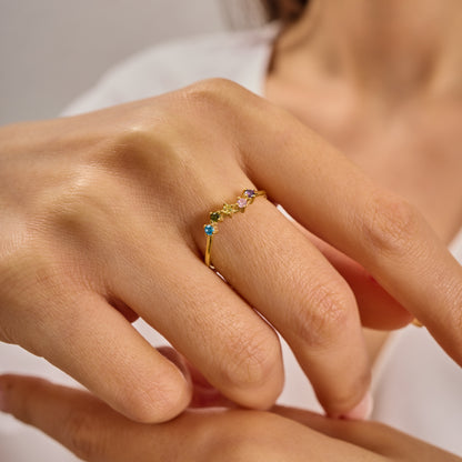Solid Gold Rainbow Birthstone Ring | Dainty Gemstone Stacking Band
