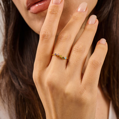 Solid Gold Rainbow Birthstone Ring | Dainty Gemstone Stacking Band