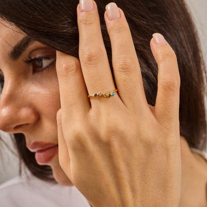Solid Gold Rainbow Birthstone Ring | Dainty Gemstone Stacking Band