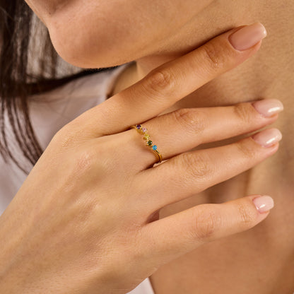 Solid Gold Rainbow Birthstone Ring | Dainty Gemstone Stacking Band