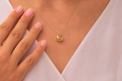 Halloween Pumpkin Necklace 14k Solid Gold Cute Pumpkin Charm Pendant