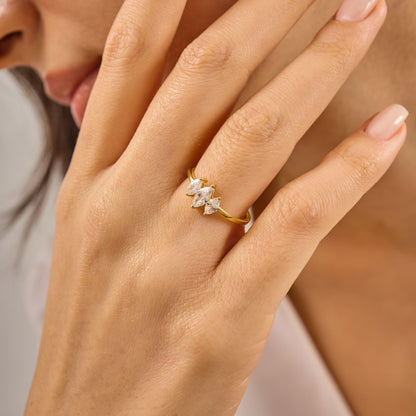Solid Gold Three Stone Marquise Moissanite Ring – Vintage Style