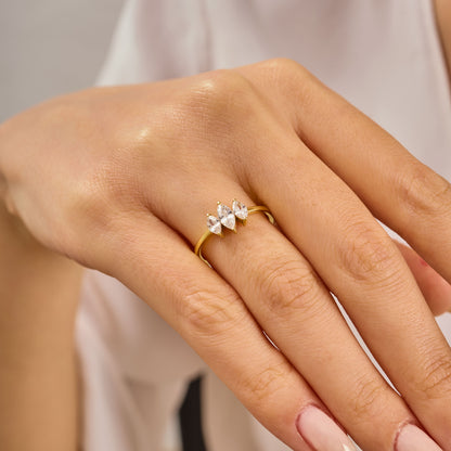 Solid Gold Three Stone Marquise Moissanite Ring – Vintage Style