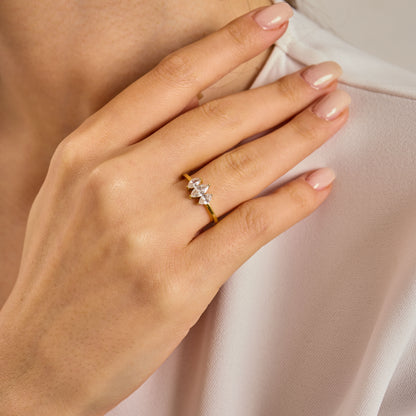 Solid Gold Three Stone Marquise Moissanite Ring – Vintage Style