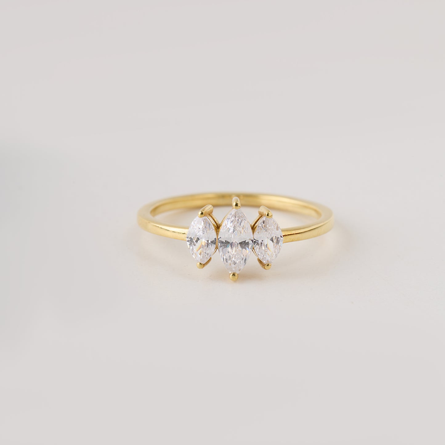 Solid Gold Three Stone Marquise Moissanite Ring – Vintage Style
