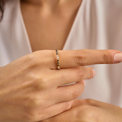 Solid Gold Marquise Moissanite and Sapphire Stacking Ring