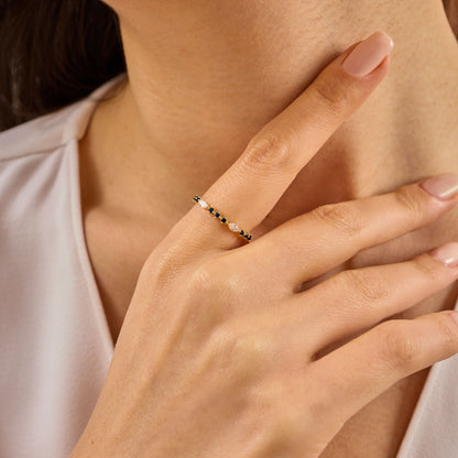 Solid Gold Marquise Moissanite and Sapphire Stacking Ring
