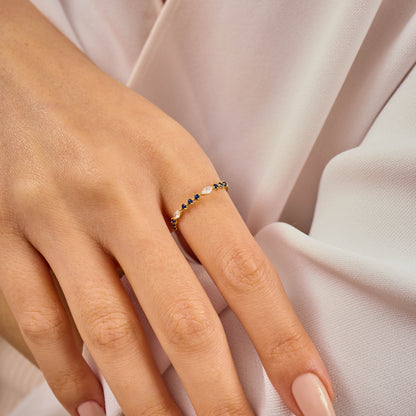 Solid Gold Marquise Moissanite and Sapphire Stacking Ring
