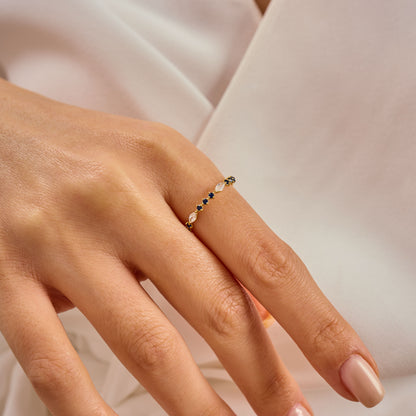Solid Gold Marquise Moissanite and Sapphire Stacking Ring