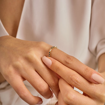 Solid Gold Marquise Moissanite and Sapphire Stacking Ring