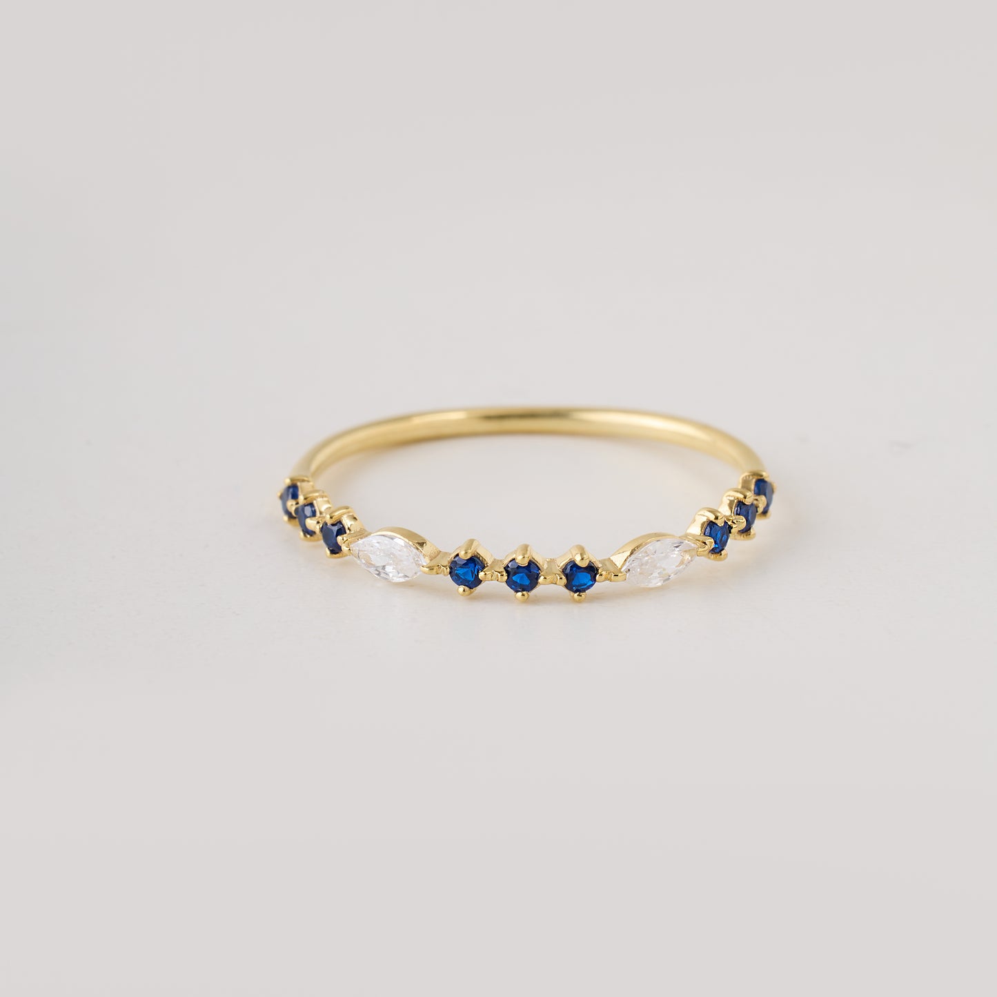 Solid Gold Marquise Moissanite and Sapphire Stacking Ring