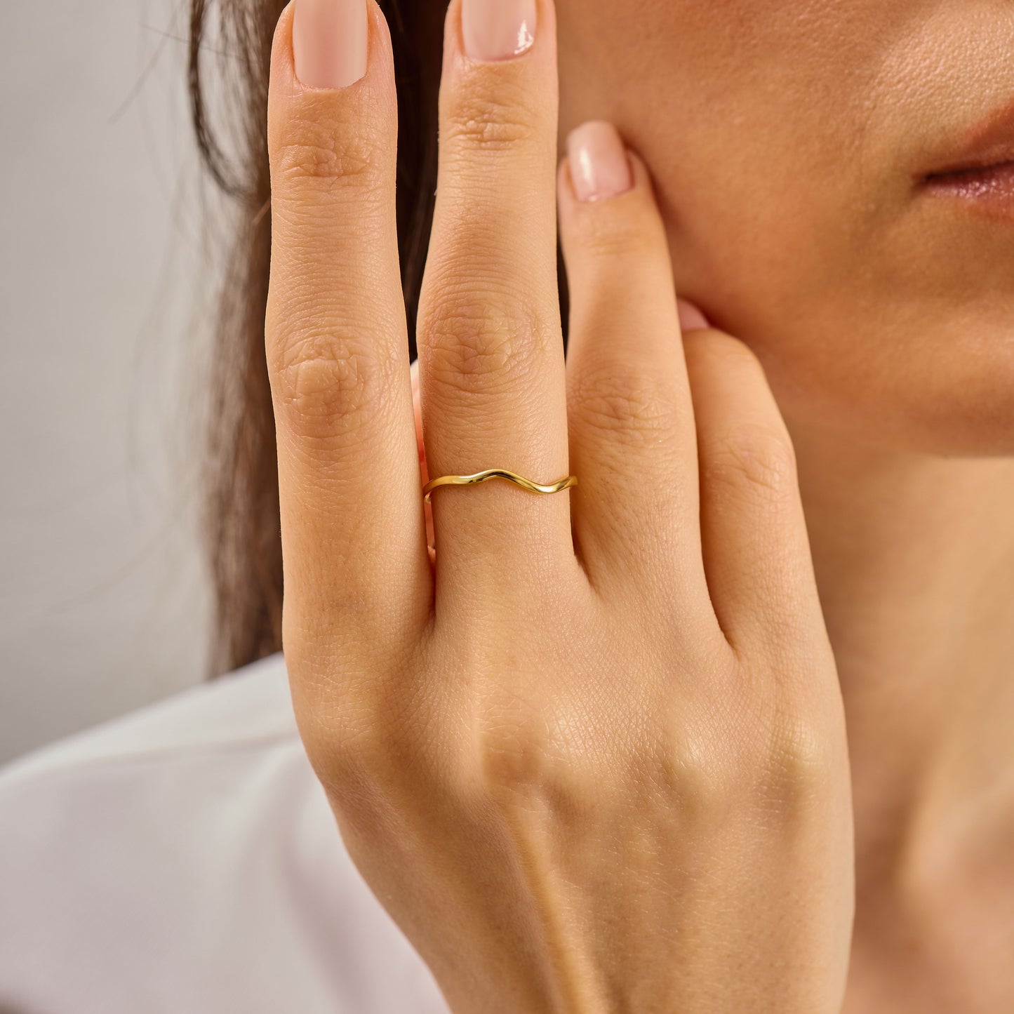 Wave Ring Solid Gold | Minimalist Ocean Wave Stacking Band | Dainty Curved Wedding Ring | Solid Gold Handmade Jewelry Gift for Her