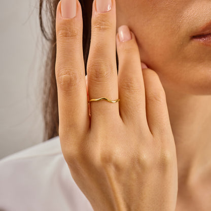 Wave Ring Solid Gold | Minimalist Ocean Wave Stacking Band | Dainty Curved Wedding Ring | Solid Gold Handmade Jewelry Gift for Her