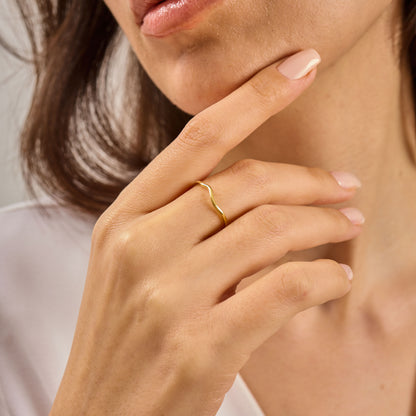 Wave Ring Solid Gold | Minimalist Ocean Wave Stacking Band | Dainty Curved Wedding Ring | Solid Gold Handmade Jewelry Gift for Her