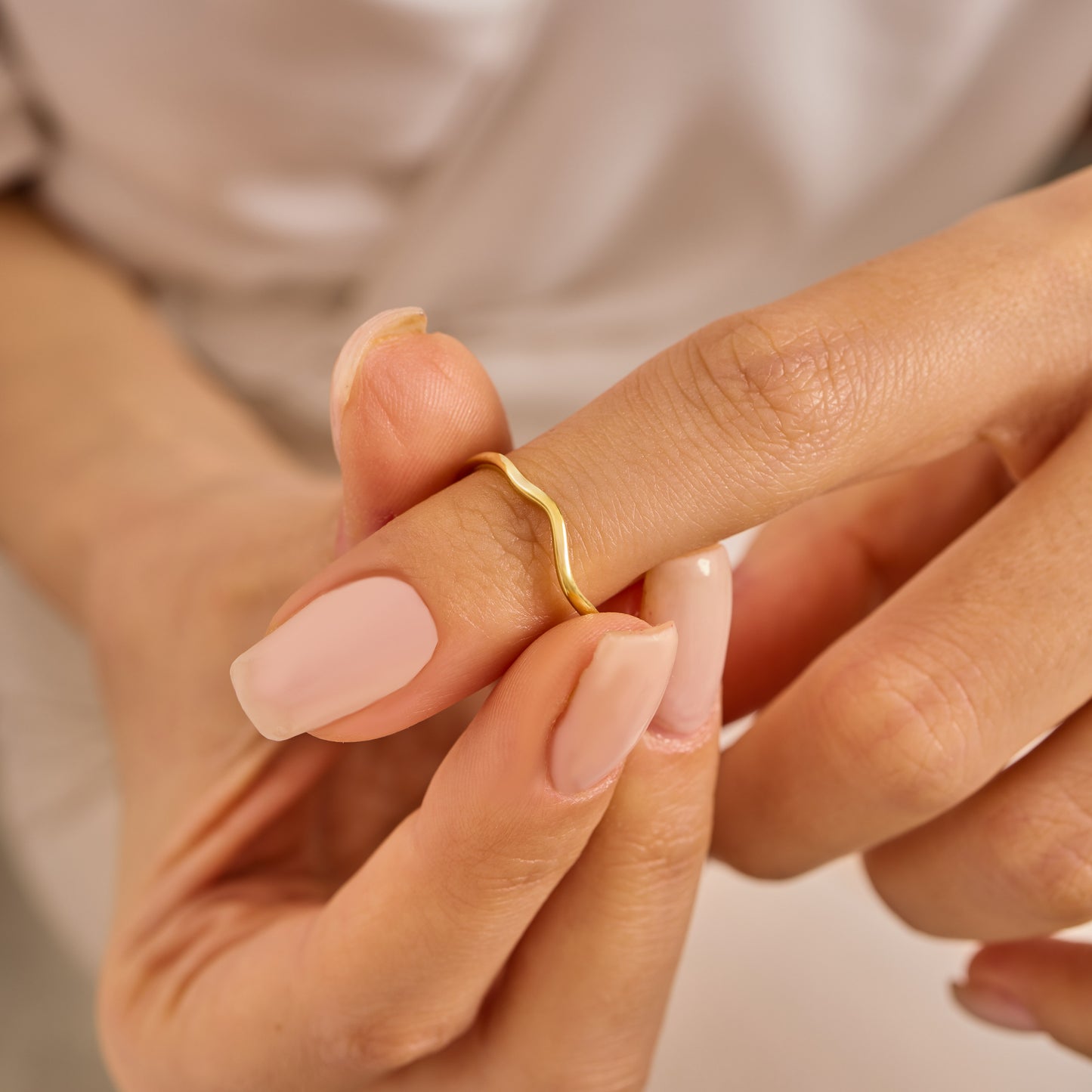 Wave Ring Solid Gold | Minimalist Ocean Wave Stacking Band | Dainty Curved Wedding Ring | Solid Gold Handmade Jewelry Gift for Her